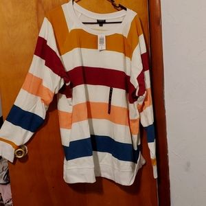 NWT Torrid Multi Stripe Everyday Fleece Crew Neck Sweater